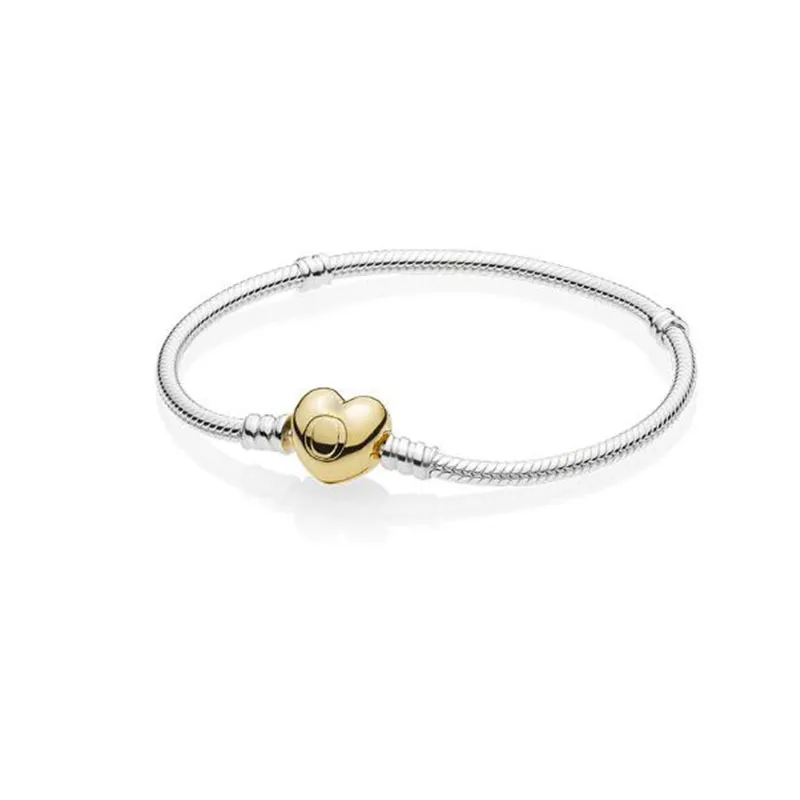 925 Sterling Silver Heart Clasp Snake Chain Charm Bracelet | Sparkle & Emblem Collection