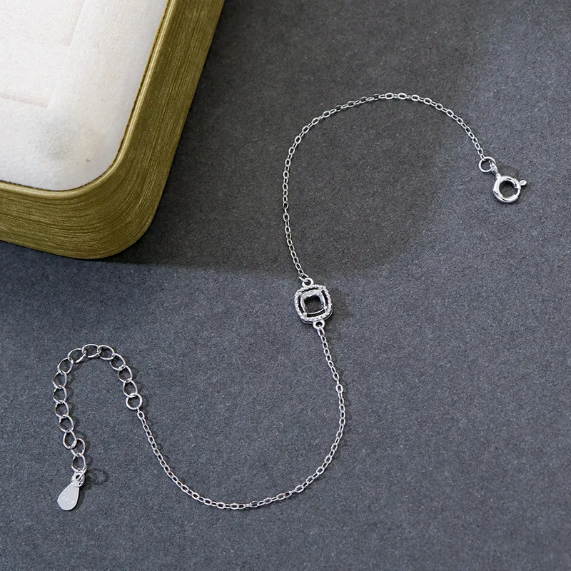 925 Sterling Silver Square Charm Chain Bracelet | Unisex Platinum Plated Finish
