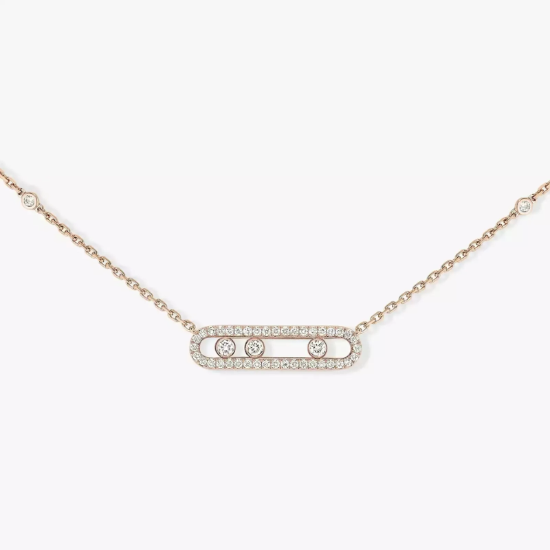 925 Sterling Silver Three Stone Sliding Bar Pendant Necklace | Pave Cubic Zirconia Geometric Chain