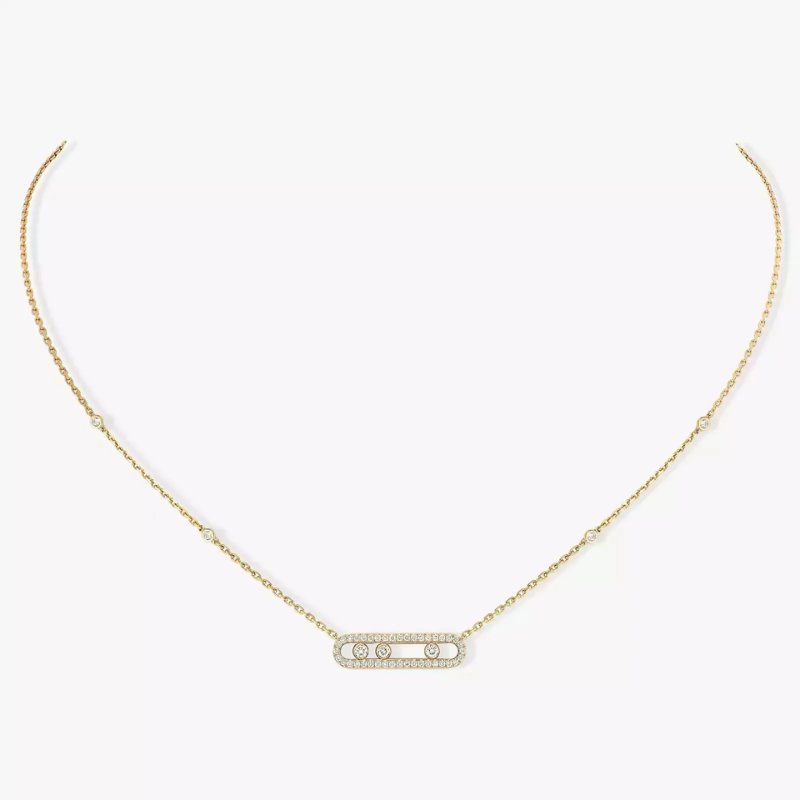 925 Sterling Silver Three Stone Sliding Bar Pendant Necklace | Pave Cubic Zirconia Geometric Chain