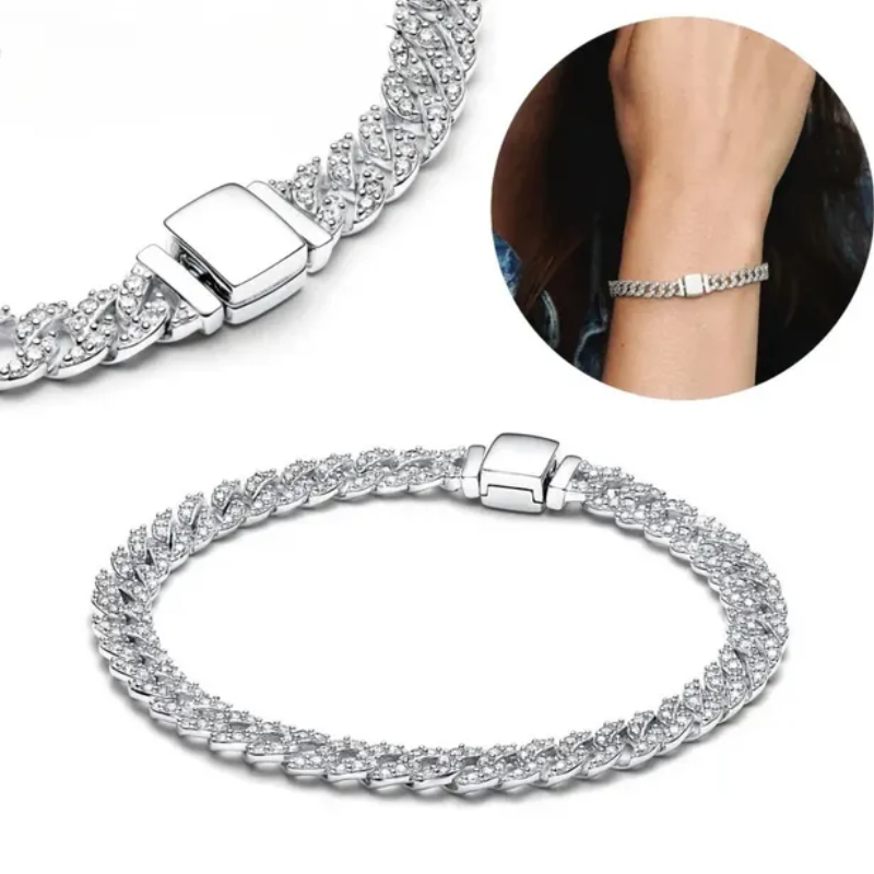 Classic Cuban Link Chain Bracelet | Sparking Stone Pavé Wristband for Women