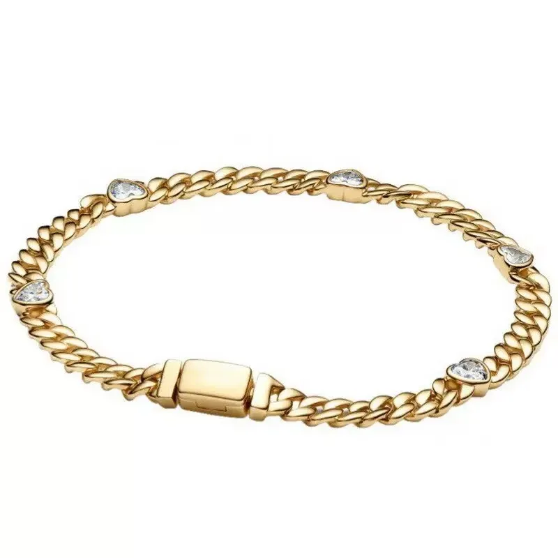 Classic Cuban Link Chain Bracelet | Sparking Stone Pavé Wristband for Women