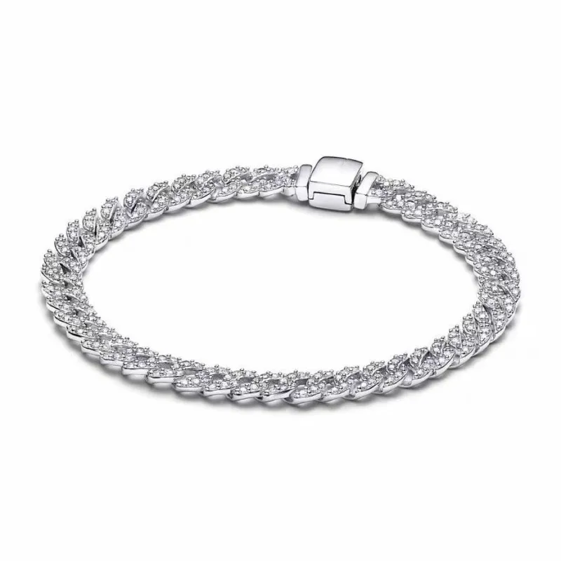 Classic Cuban Link Chain Bracelet | Sparking Stone Pavé Wristband for Women