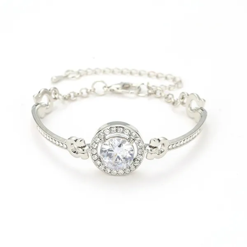 Elegant Sparkle Halo Charm Bracelet – Round Cut Crystal Solitaire Bangle for Women
