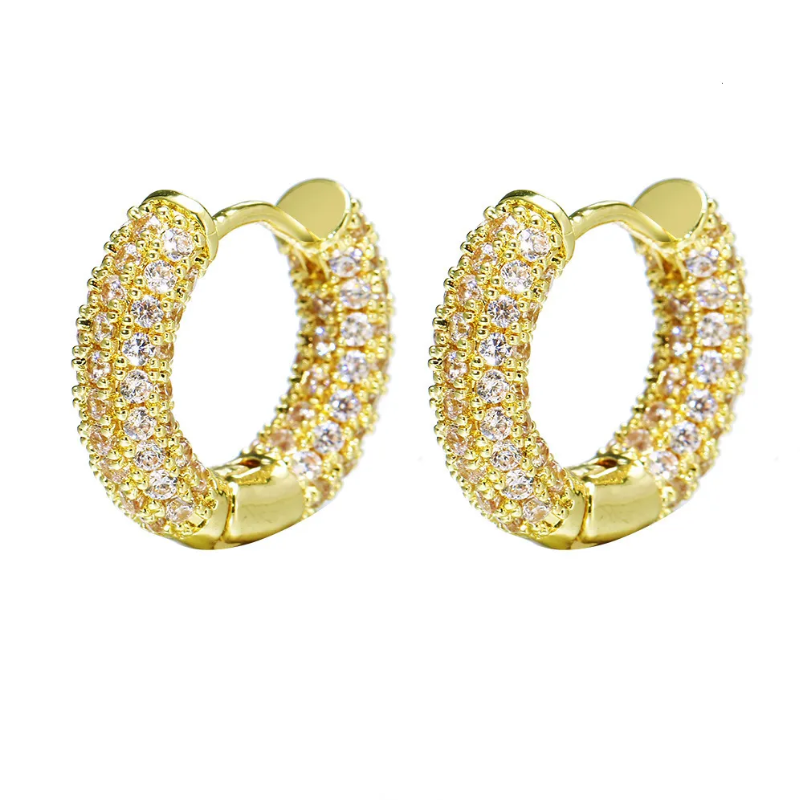 Full Paved Cubic Zirconia Thick Hoop Earrings | Sparkly Huggie Circle Earrings for Women