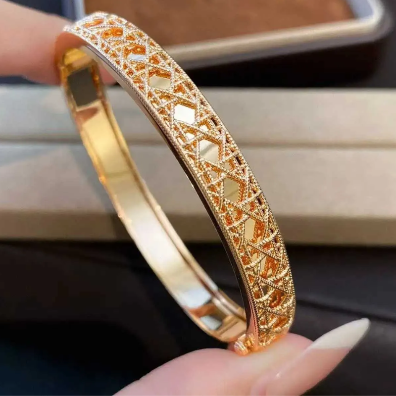 Luxury Cross Lattice Bangle Bracelet | Vintage Openwork Hinged Bracelet for Women