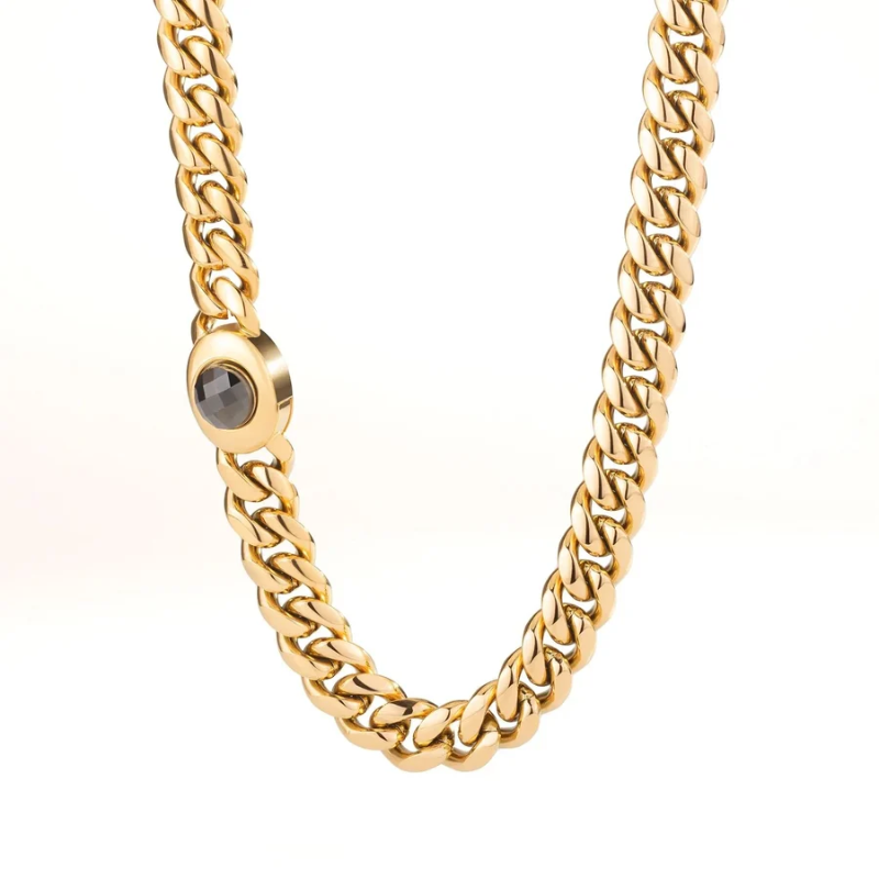 Men's 18K Gold Miami Cuban Link Chain | 12mm x 22" Black CZ Stone Clasp