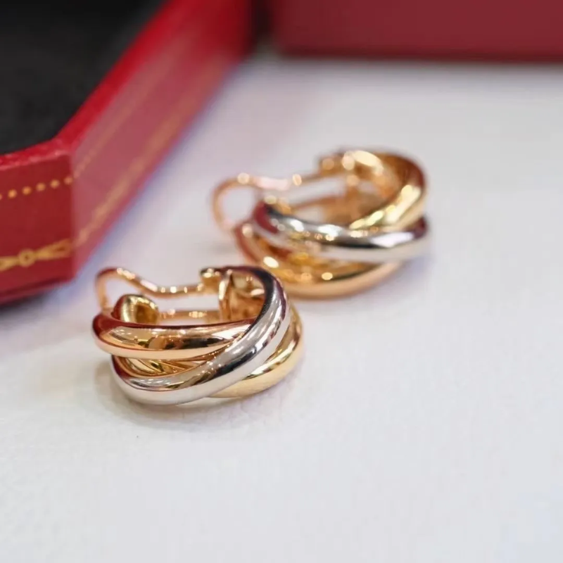 Three-Ring Interlocking Hoop Earrings | Tri-Tone & Cubic Zirconia Huggie Earrings for Women