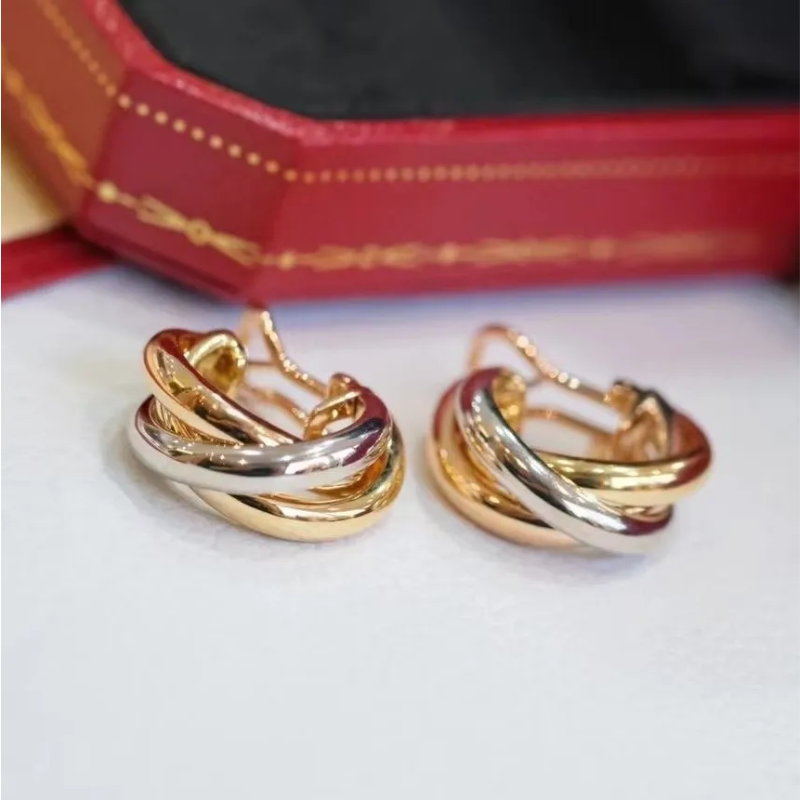 Three-Ring Interlocking Hoop Earrings | Tri-Tone & Cubic Zirconia Huggie Earrings for Women