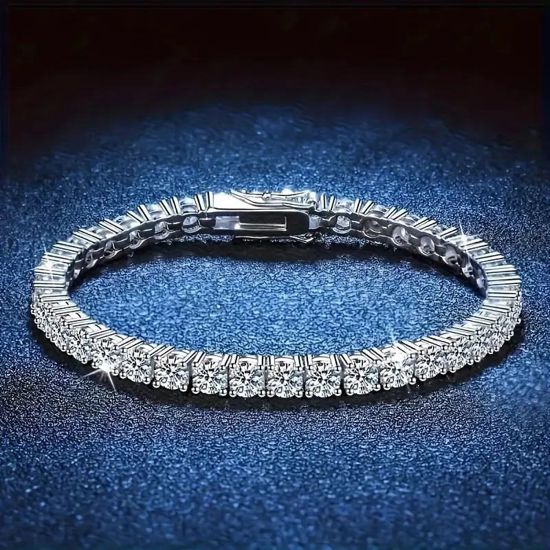 925 Sterling Silver Classic Tennis Bracelet | Full CZ Sparkling Iced Out Chain for Men & Women