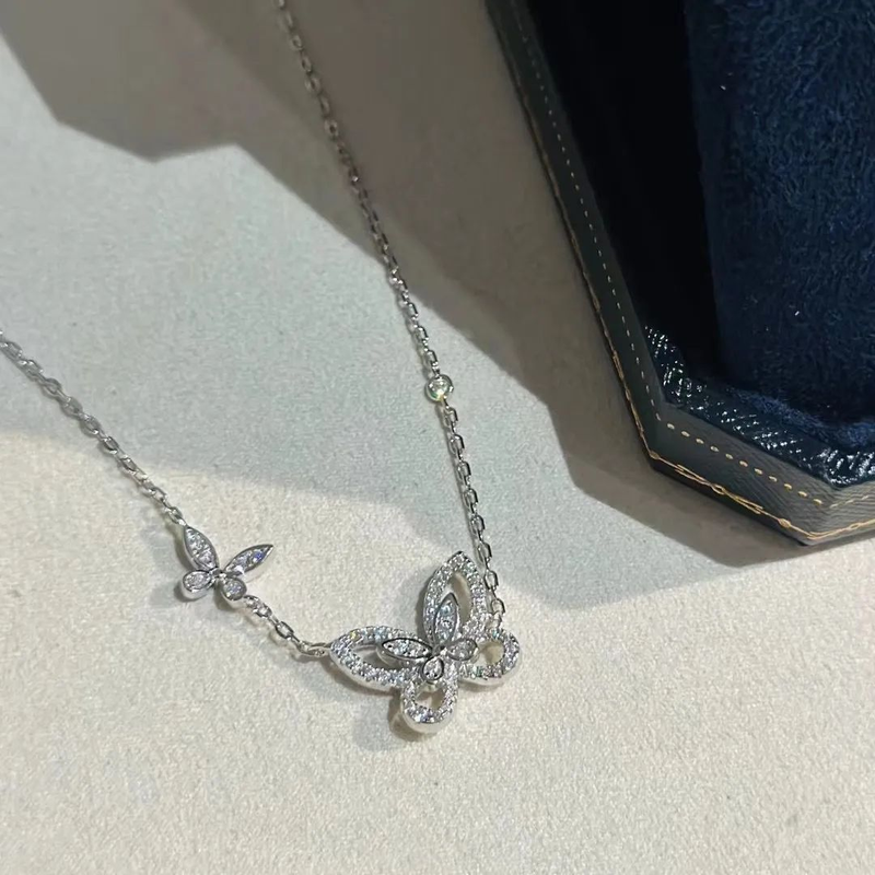 925 Sterling Silver Double Butterfly Pendant Necklace