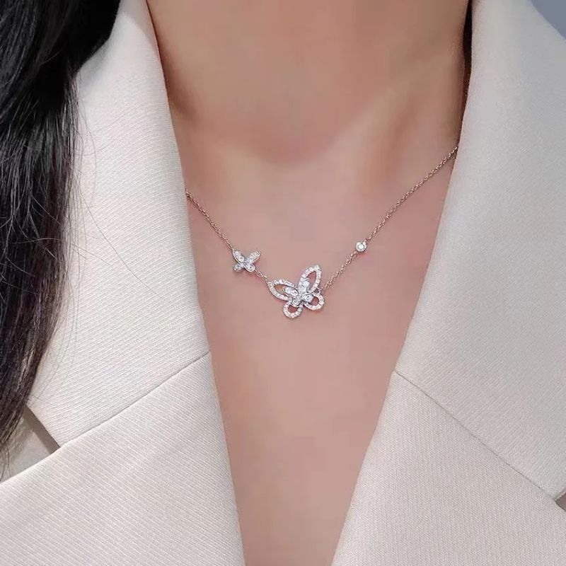 925 Sterling Silver Double Butterfly Pendant Necklace