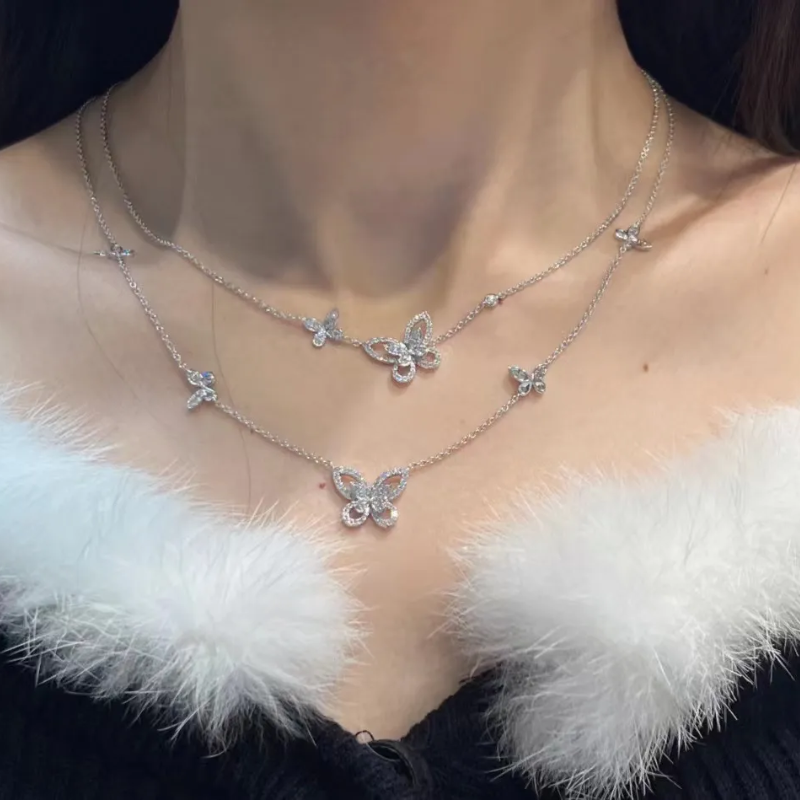 925 Sterling Silver Double Butterfly Pendant Necklace