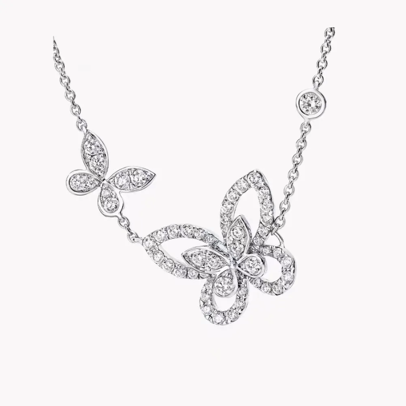 925 Sterling Silver Double Butterfly Pendant Necklace