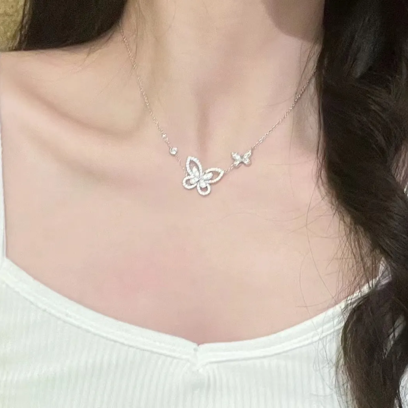 925 Sterling Silver Double Butterfly Pendant Necklace