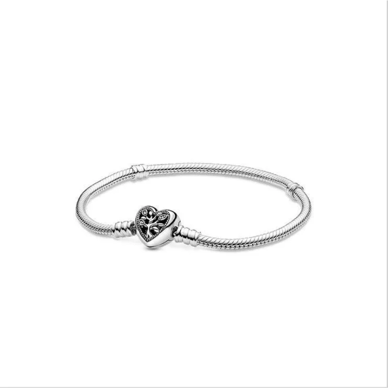 925 Sterling Silver Heart Clasp Snake Chain Charm Bracelet | Sparkle & Emblem Collection