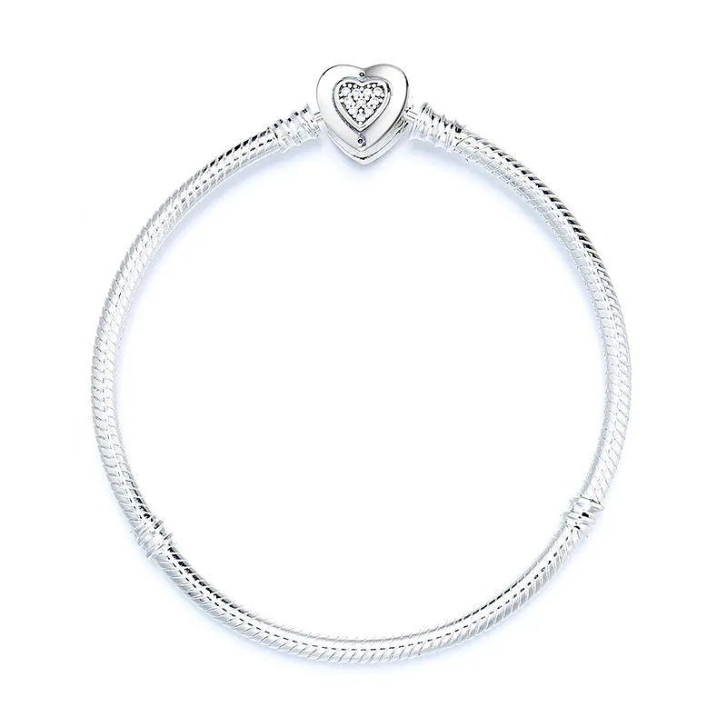 925 Sterling Silver Heart Clasp Snake Chain Charm Bracelet | Sparkle & Emblem Collection