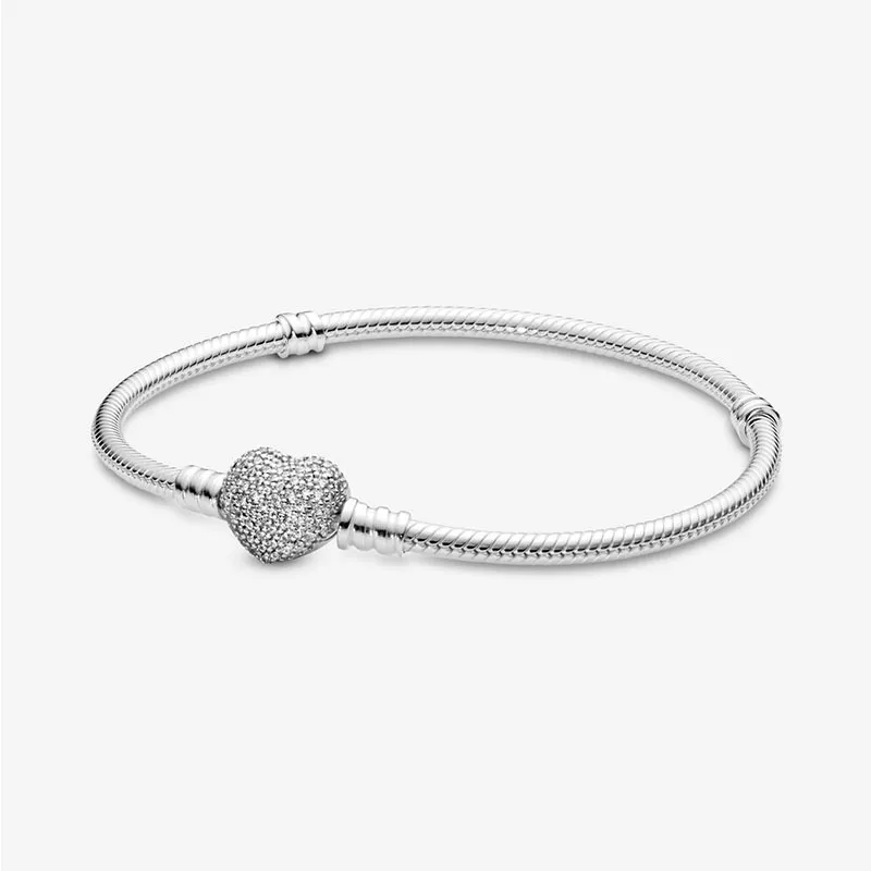 925 Sterling Silver Heart Clasp Snake Chain Charm Bracelet | Sparkle & Emblem Collection