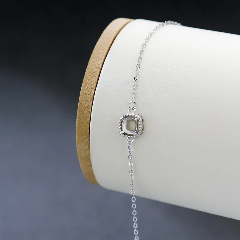 925 Sterling Silver Square Charm Chain Bracelet | Unisex Platinum Plated Finish