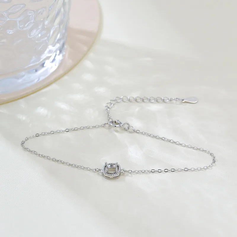 925 Sterling Silver Square Charm Chain Bracelet | Unisex Platinum Plated Finish
