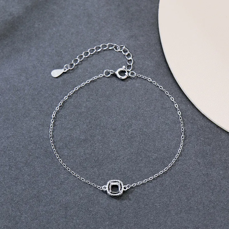 925 Sterling Silver Square Charm Chain Bracelet | Unisex Platinum Plated Finish