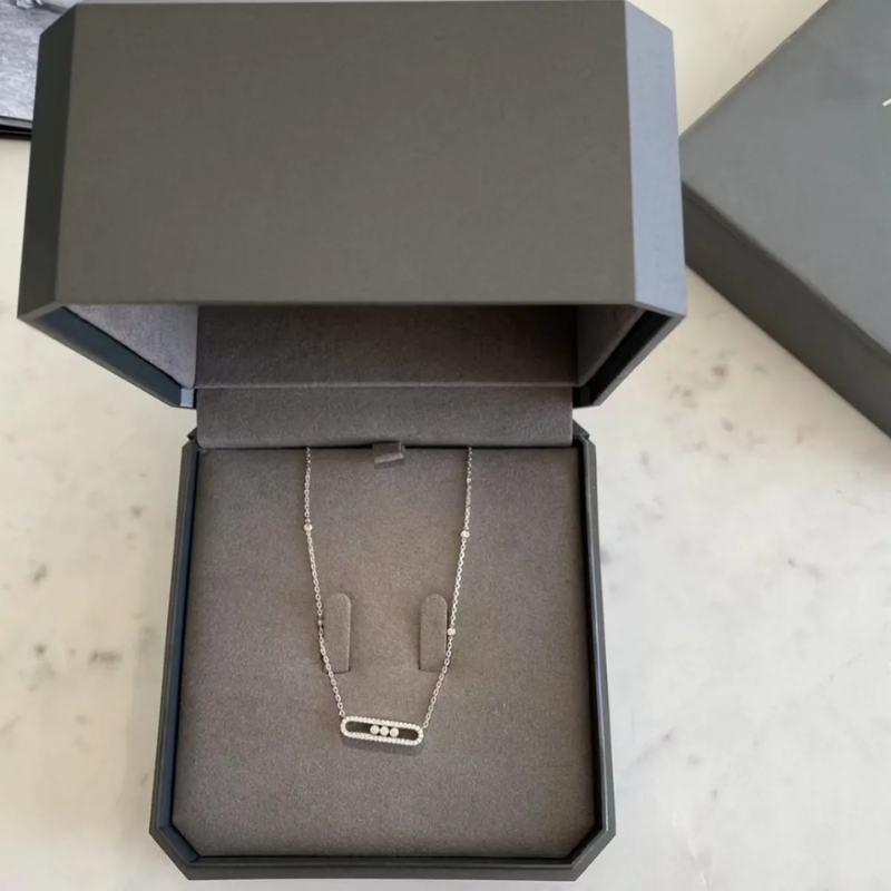 925 Sterling Silver Three Stone Sliding Bar Pendant Necklace | Pave Cubic Zirconia Geometric Chain