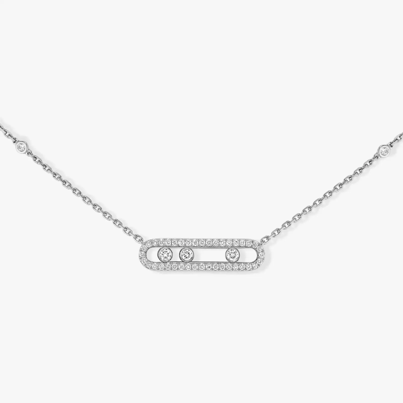 925 Sterling Silver Three Stone Sliding Bar Pendant Necklace | Pave Cubic Zirconia Geometric Chain