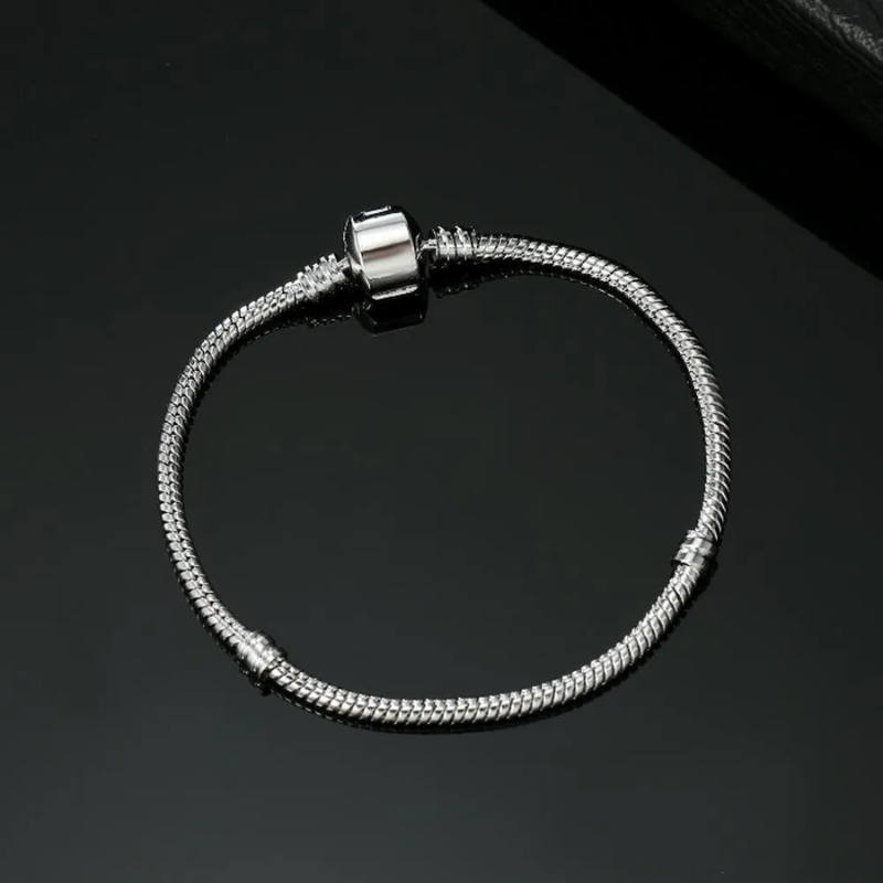 Classic Snake Chain Charm Bracelet | Sterling Silver Barrel Clasp Base Wristband
