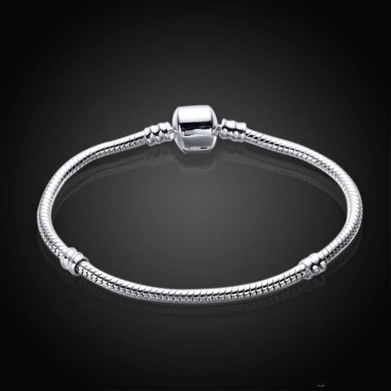 Classic Snake Chain Charm Bracelet | Sterling Silver Barrel Clasp Base Wristband