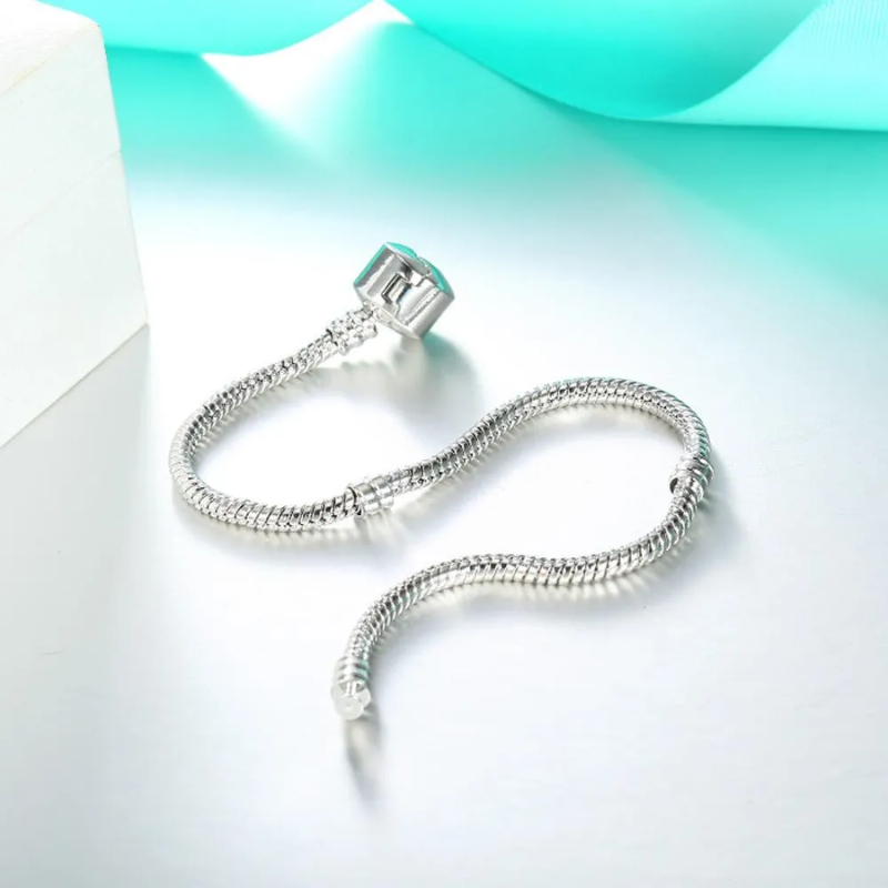 Classic Snake Chain Charm Bracelet | Sterling Silver Barrel Clasp Base Wristband