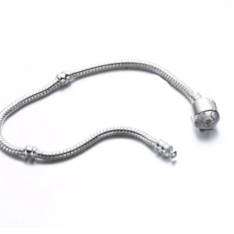 Classic Snake Chain Charm Bracelet | Sterling Silver Barrel Clasp Base Wristband