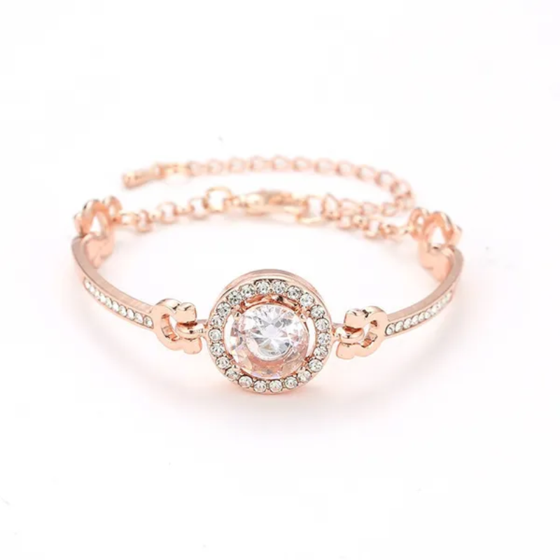Elegant Sparkle Halo Charm Bracelet – Round Cut Crystal Solitaire Bangle for Women