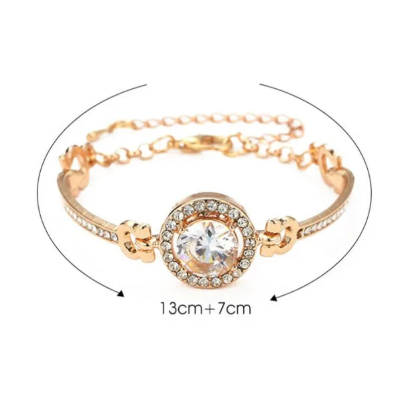 Elegant Sparkle Halo Charm Bracelet – Round Cut Crystal Solitaire Bangle for Women