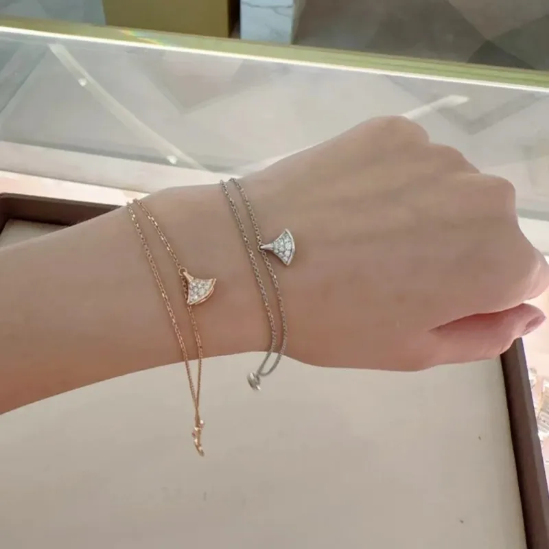 Fan Motif Layered Chain Bracelet | Delicate Fan Pendant Wristband for Women