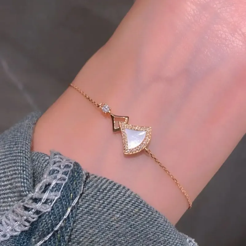 Fan Motif Layered Chain Bracelet | Delicate Fan Pendant Wristband for Women