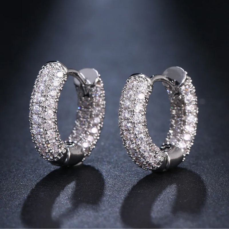 Full Paved Cubic Zirconia Thick Hoop Earrings | Sparkly Huggie Circle Earrings for Women