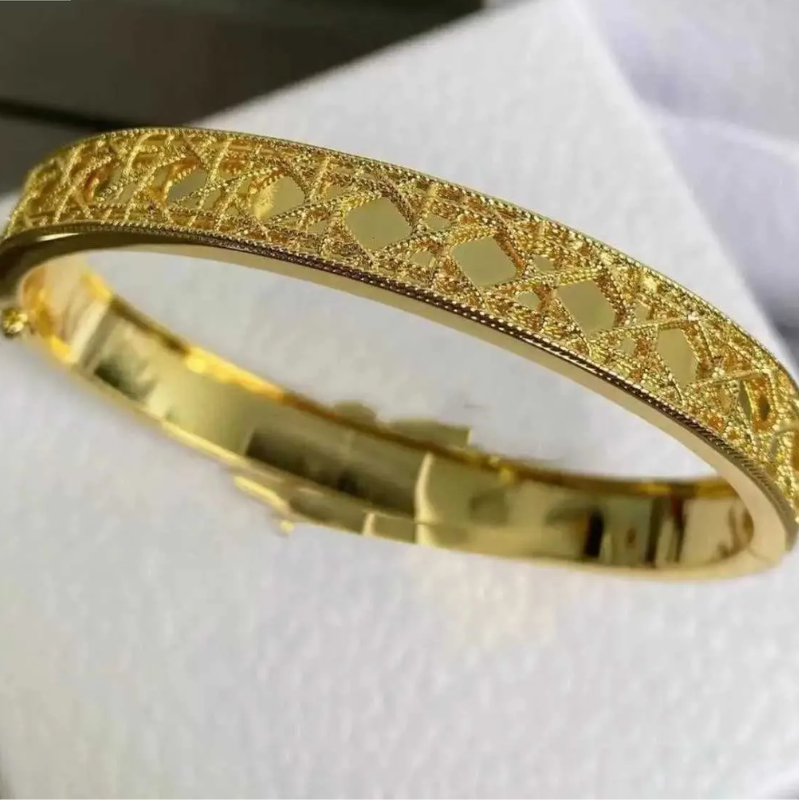 Luxury Cross Lattice Bangle Bracelet | Vintage Openwork Hinged Bracelet for Women