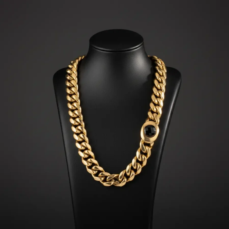 Men's 18K Gold Miami Cuban Link Chain | 12mm x 22" Black CZ Stone Clasp