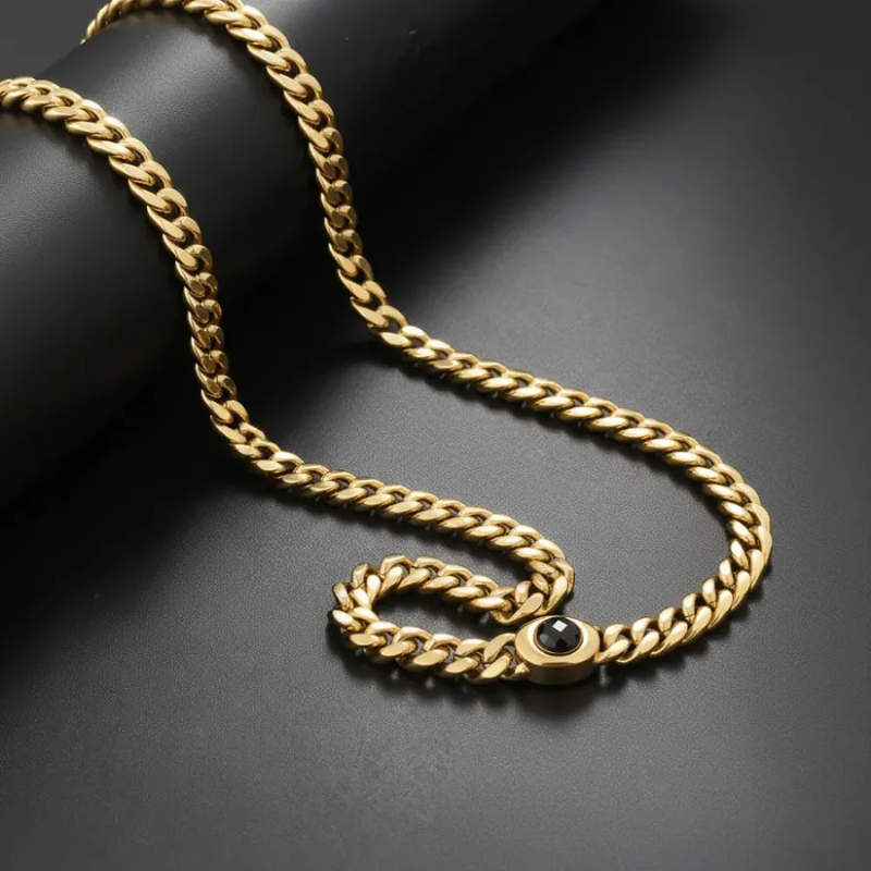 Men's 18K Gold Miami Cuban Link Chain | 12mm x 22" Black CZ Stone Clasp