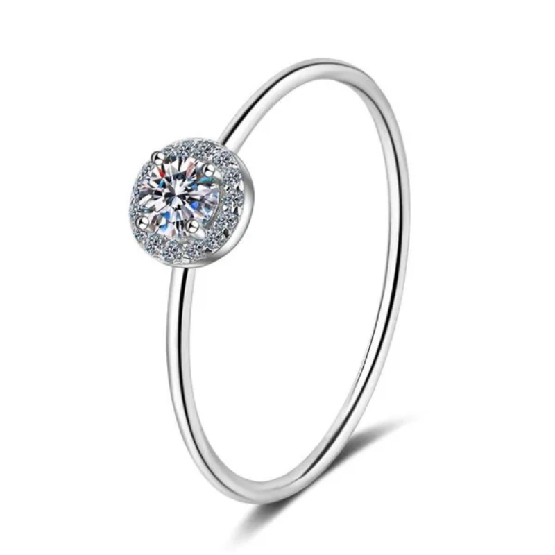 S925 Sterling Silver 0.30ct Moissanite Bezel Ring – Classic Round Solitaire Ring for Women