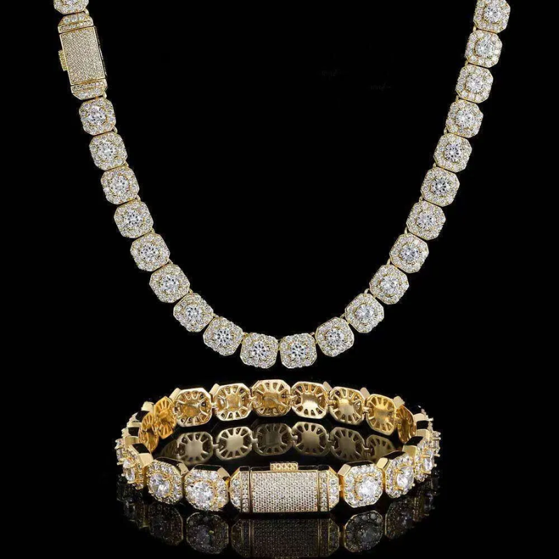 Unisex VVS Moissanite Tennis Chain & Bracelet Set – 8mm / 10mm Hip Hop Jewelry