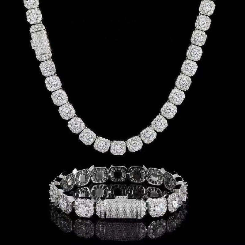 Unisex VVS Moissanite Tennis Chain & Bracelet Set – 8mm / 10mm Hip Hop Jewelry